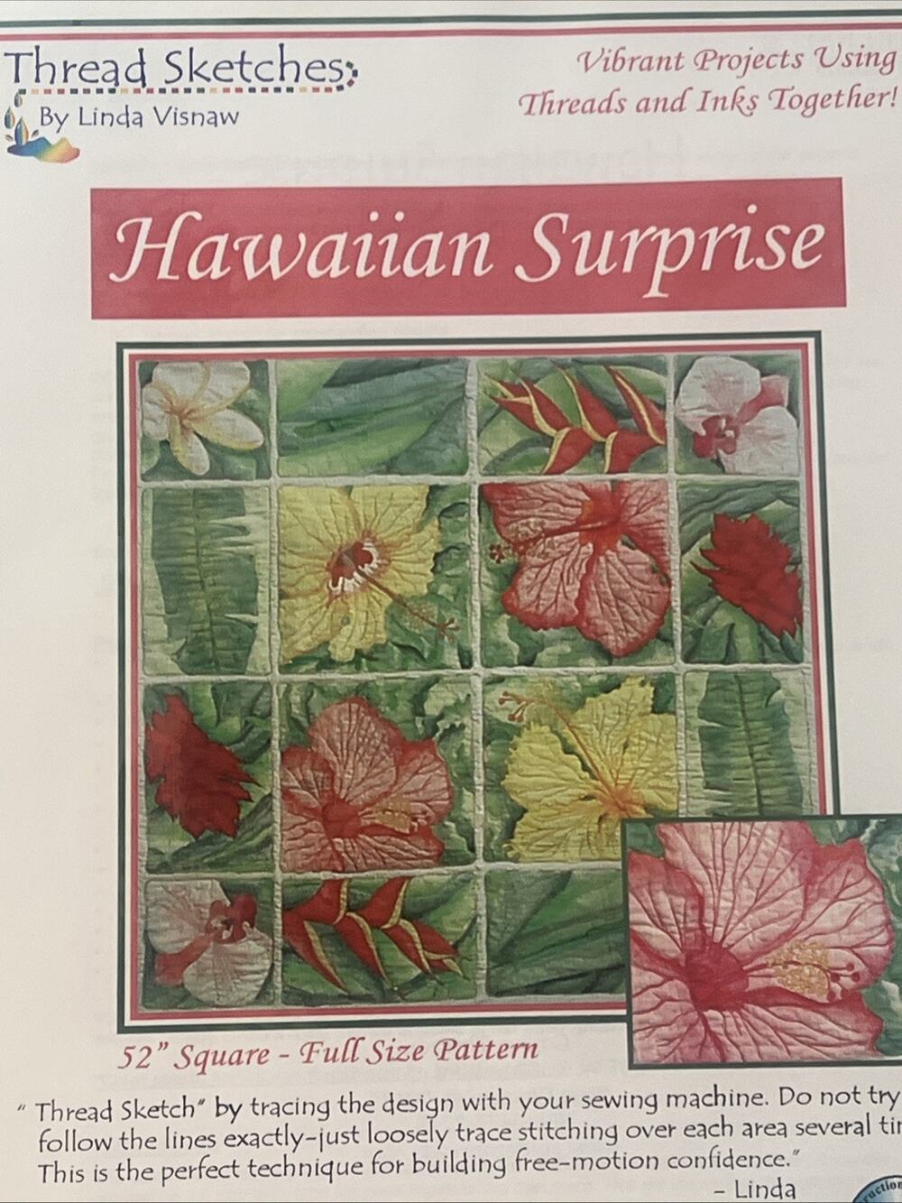 New Hawaiian Hibiscus Sunrise Quilt Pattern CD & Foundation Paper OOP